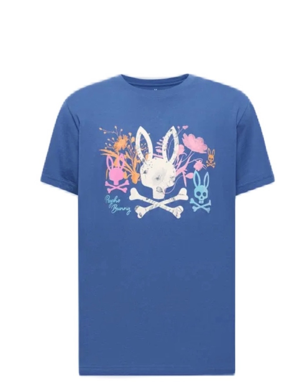 Psycho Bunny Royal Blue Tee with Pastel Skull Bunny Graphic